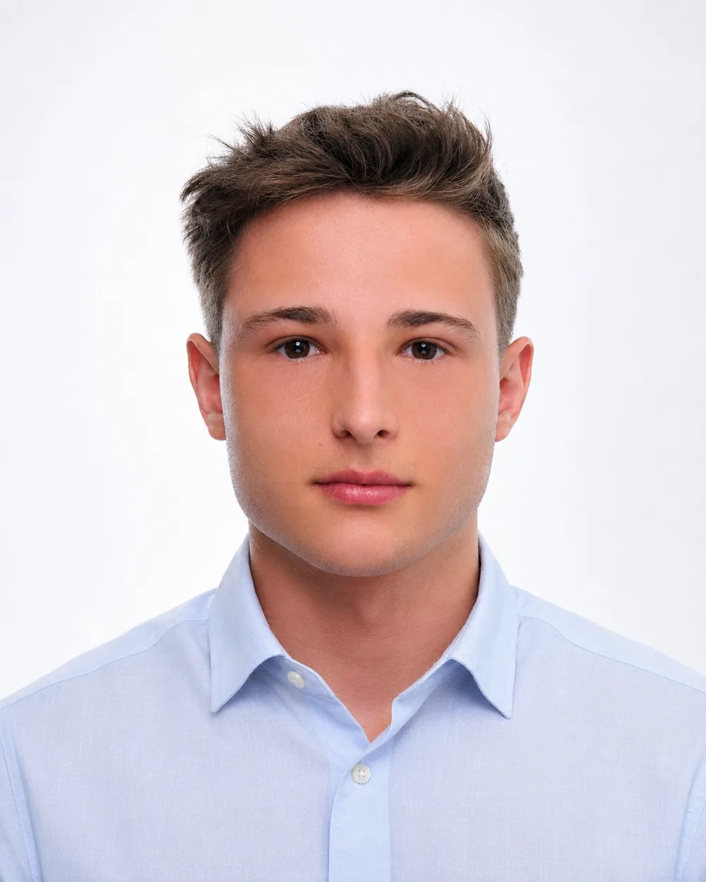 Julien Ecker, Porträt im hellblauen Hemd